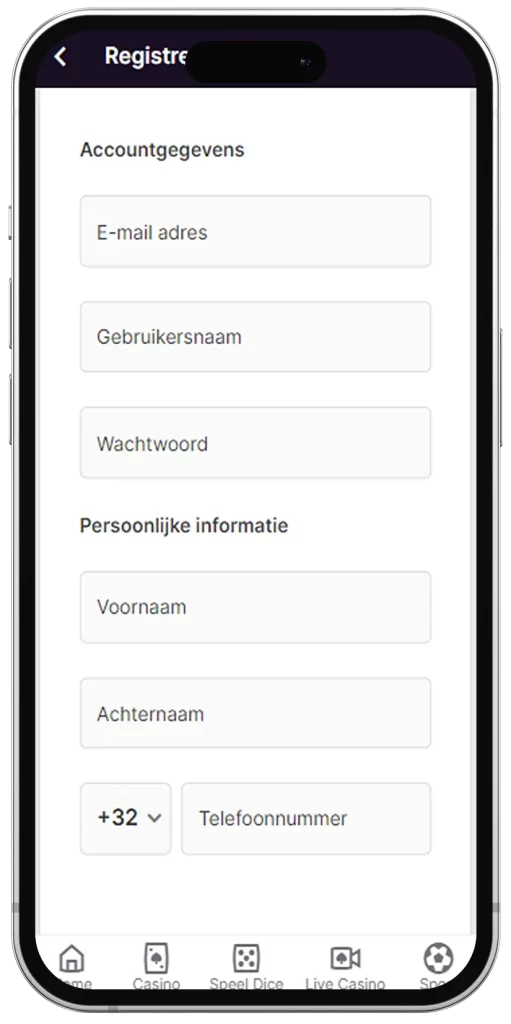 Registratie via mobiele app