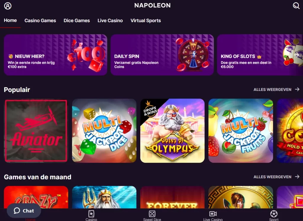 U kunt Napoleon Games inloggen op de homepage