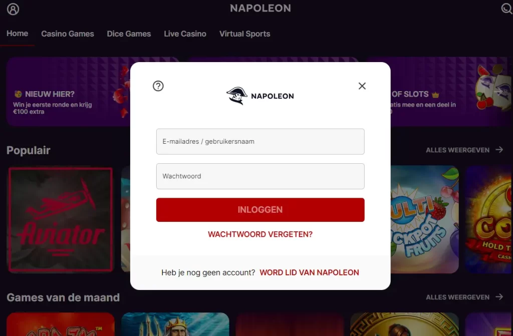 Napoleon Games aanmelden formulier